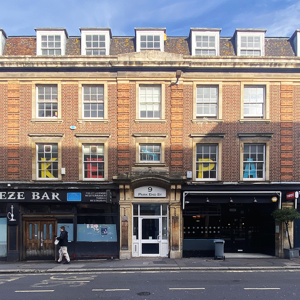 251030 Sow Space new studio central Oxford Sun shining on brick elevation of four-storey building at 9 Park End Street