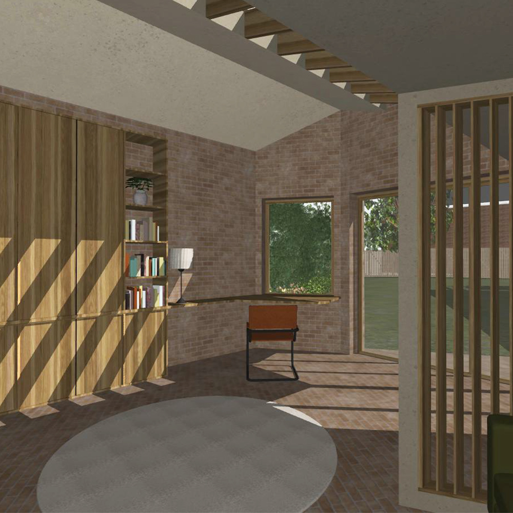 18 Hawkswell Gardens, Oxford OX2 7EX Graphic illustration of new building showing studio with desk space and light from above